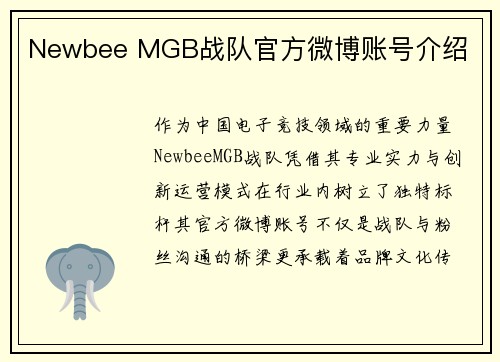 Newbee MGB战队官方微博账号介绍