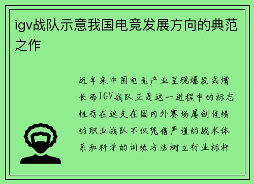 igv战队示意我国电竞发展方向的典范之作